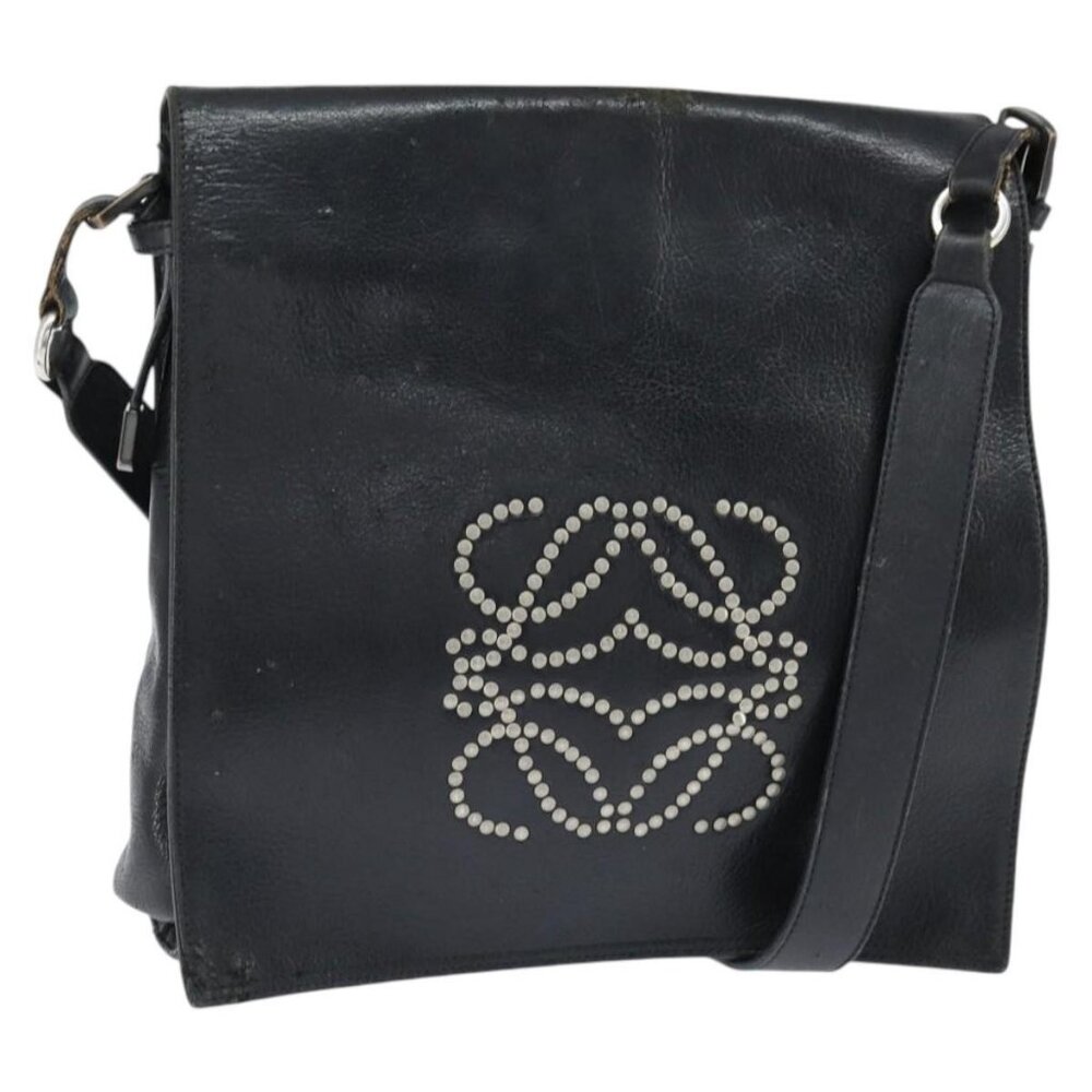 Authentic LOEWE Anagram Shoulder Bag Leather Black Gold